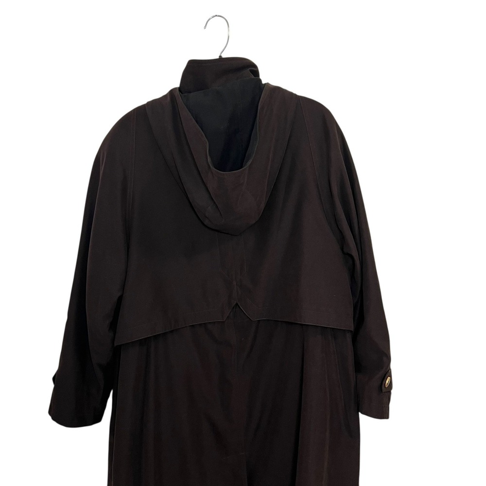 VTG Valerie Stevens Womens Long Hooded Trench Coat Brown Button Zip Size 12P - Picture 6 of 13